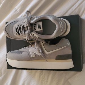 New Balance 574+ platform sneakers in gray